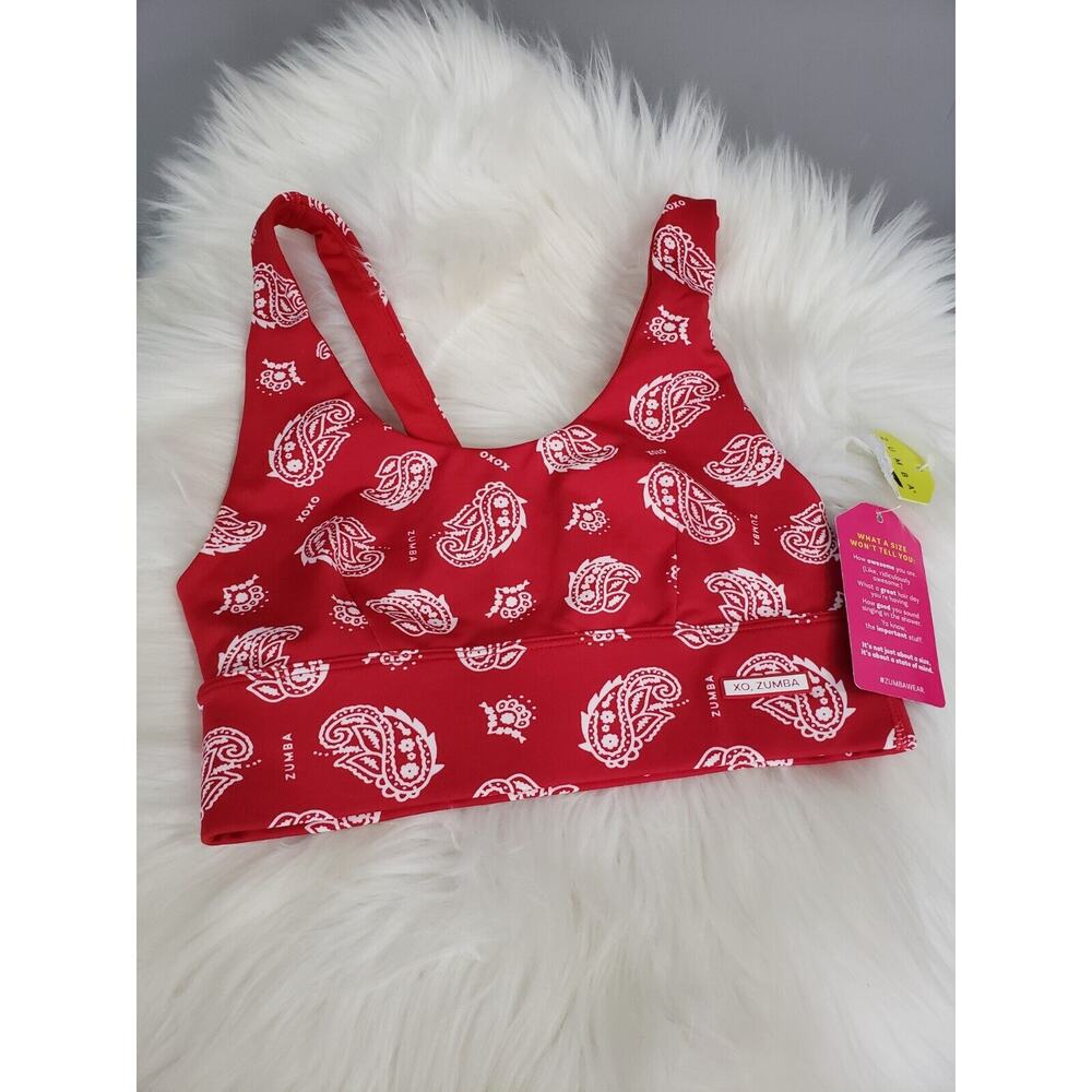 NEW SIZE XS‎ Zumba XO Racerback Bra - Fire Red Paisley Gym WOrkout Yoga